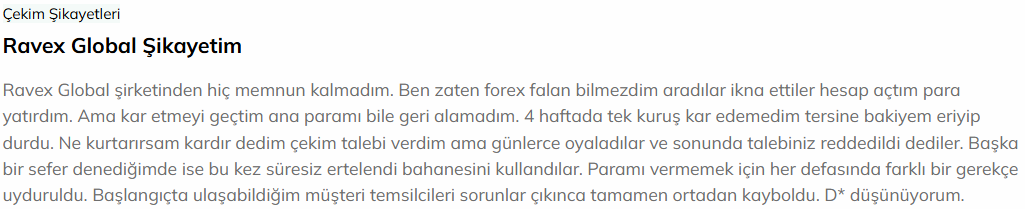 ravex global şikayet