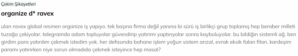 ravex global şikayet