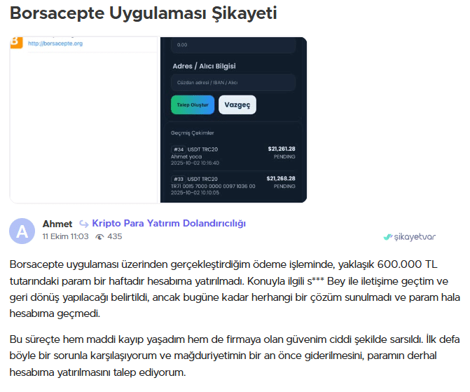 borsacepte şikayet