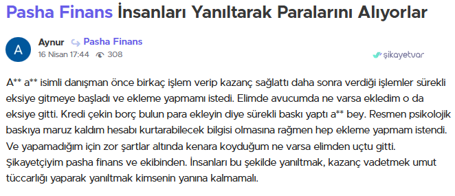 pasha finans şikayet