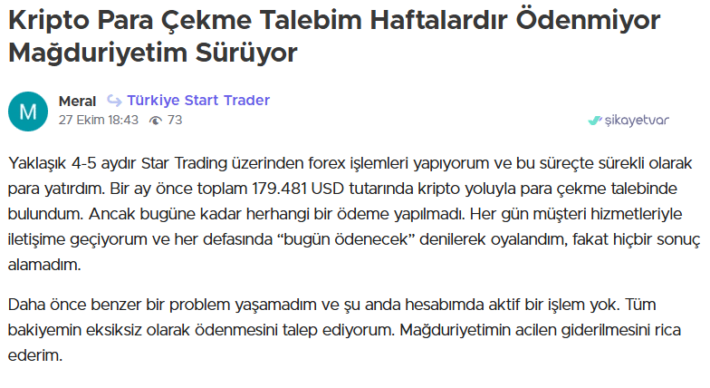 startrader şikayet