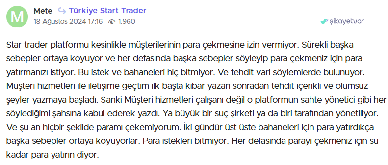 startrader şikayet