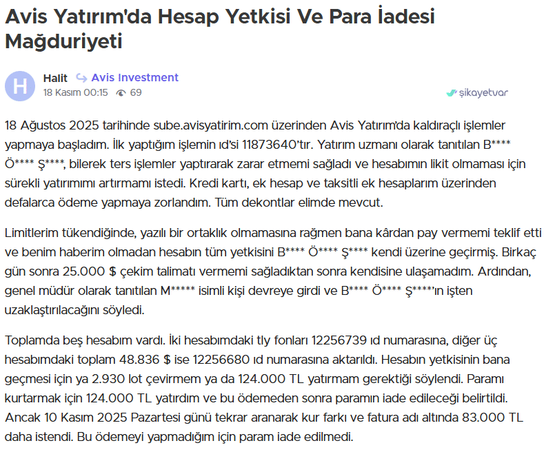 avis investment şikayet