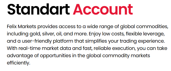 felix markets hesap türleri