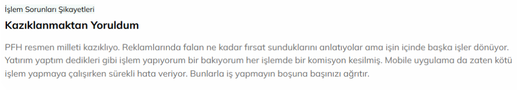 pfh markets şikayet