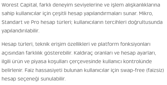 worest capital hesap türleri