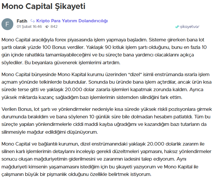 mono capital şikayet