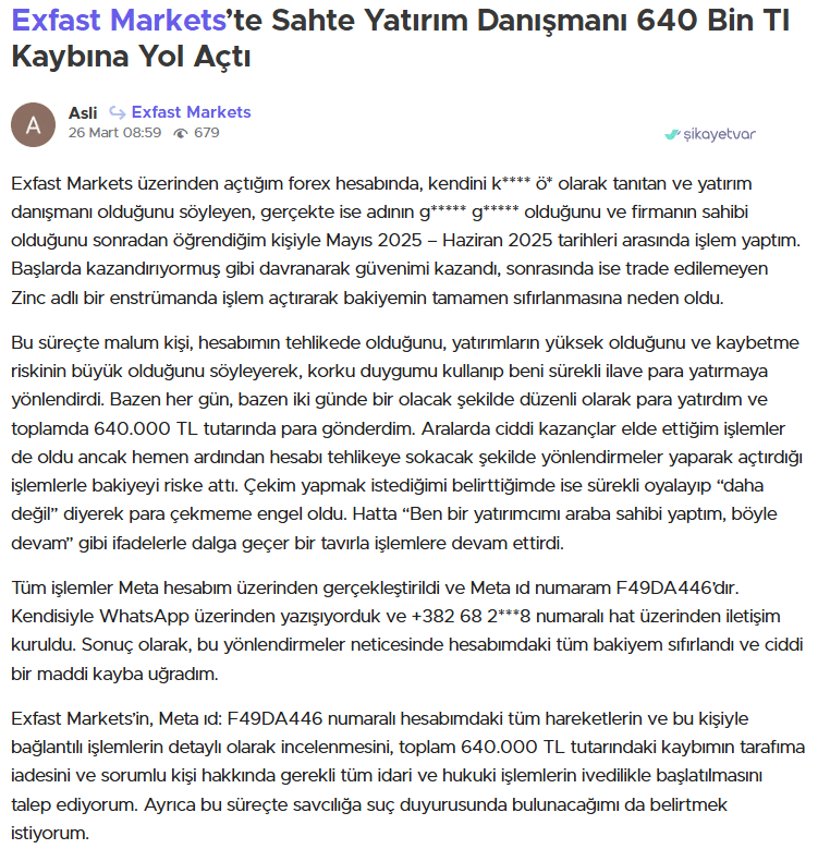 exfast markets şikayet