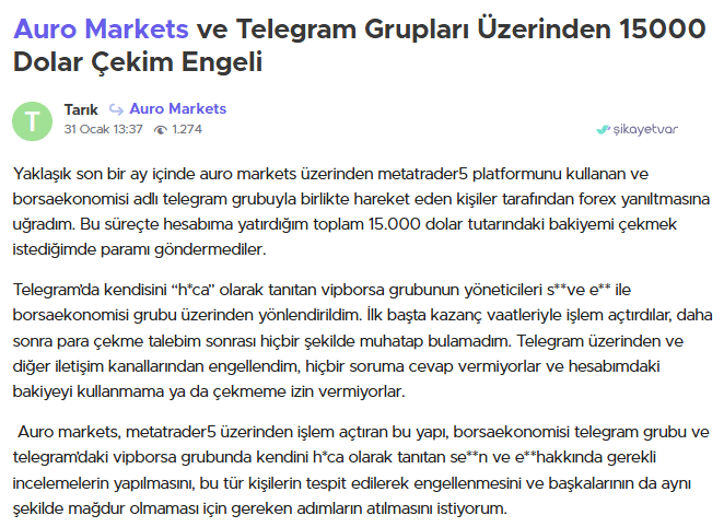 auro markets şikayet
